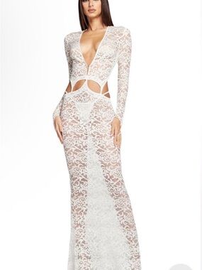 IAMGIA White Lace Cutout Long Sleeve Evening Dress
